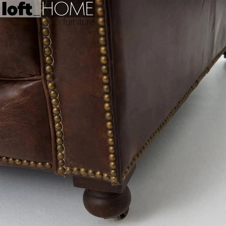 Vintage genuine leather 1 seater sofa chesterfield button layered structure.