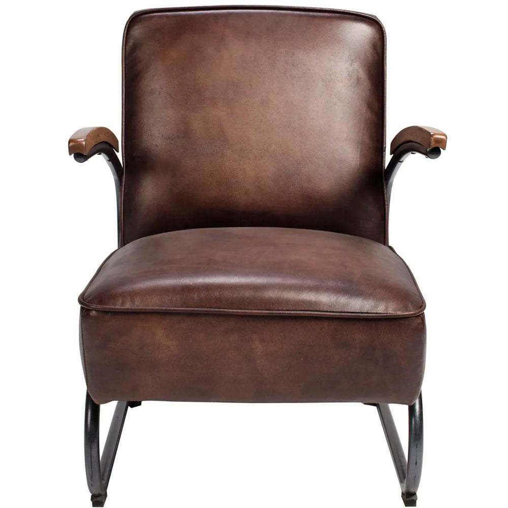 Industrial genuine leather 1 seater sofa dave in white background.