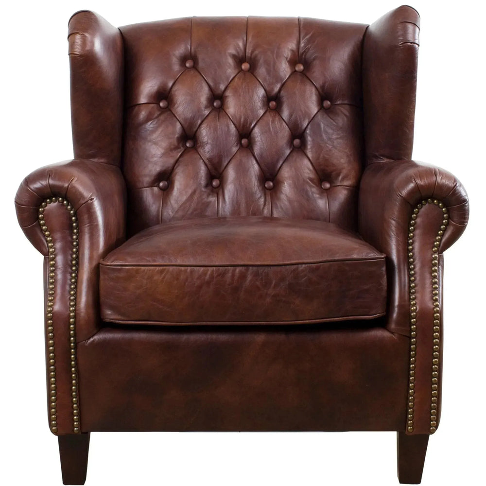 Vintage genuine leather 1 seater sofa franco in white background.