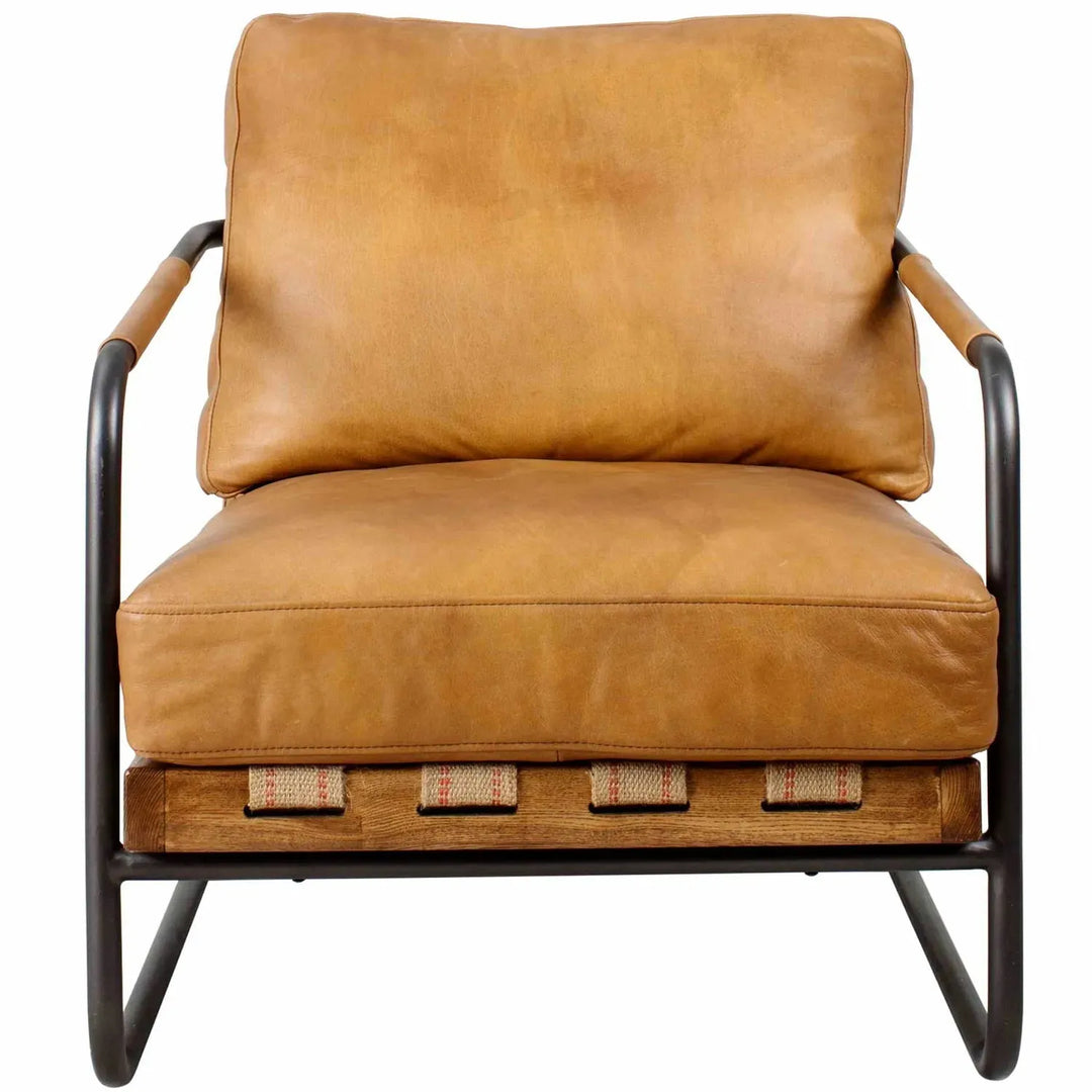 Industrial genuine leather 1 seater sofa grey ash in white background.