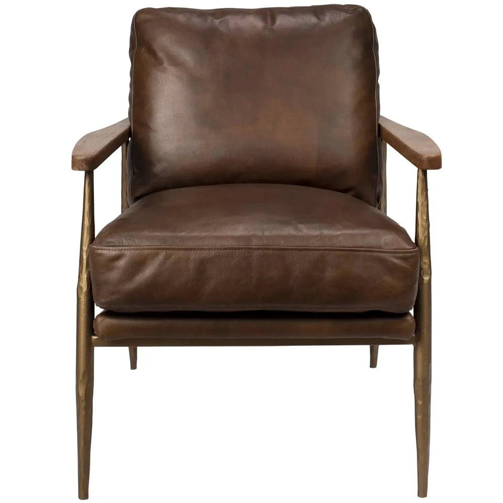 Vintage genuine leather 1 seater sofa hummer brass in white background.