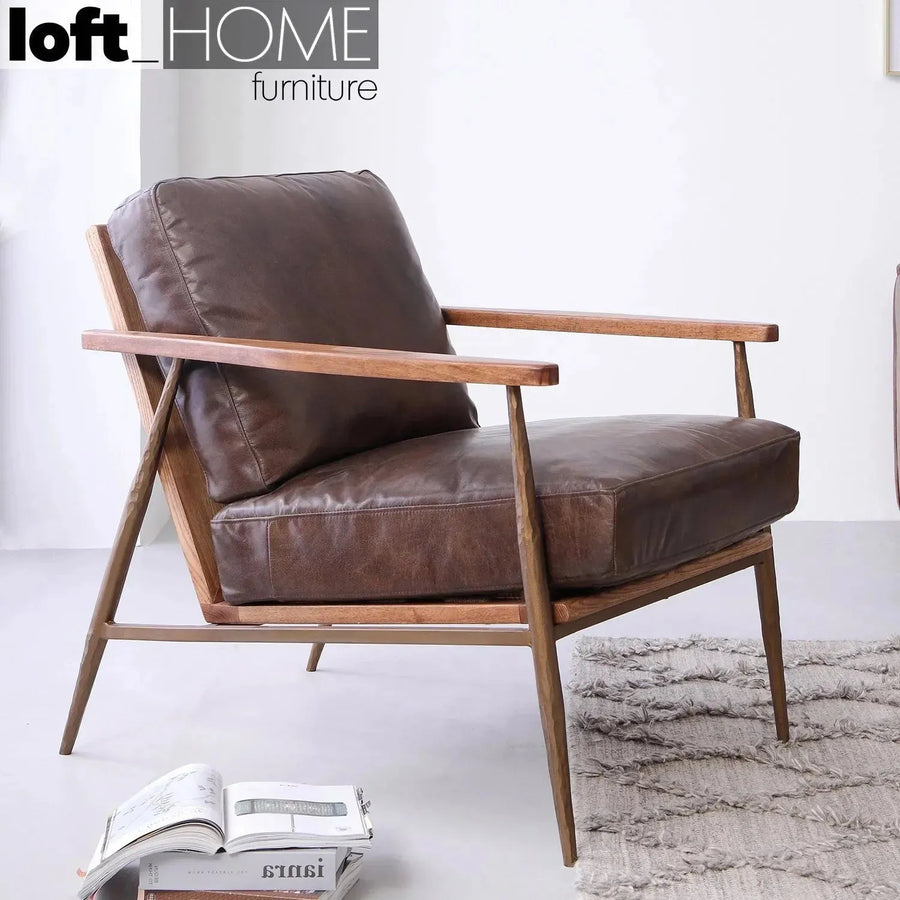 Vintage genuine leather 1 seater sofa hummer brass primary product view.