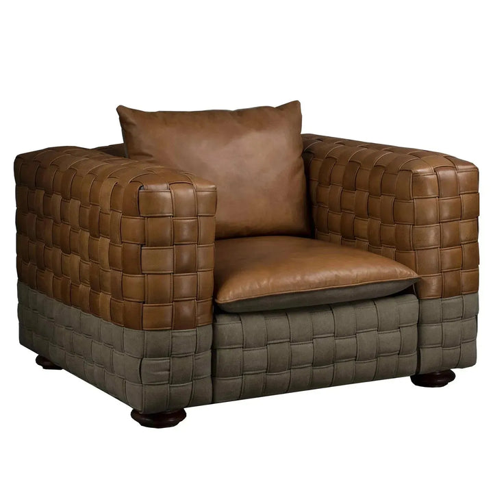 Vintage genuine leather 1 seater sofa martin in close up details.