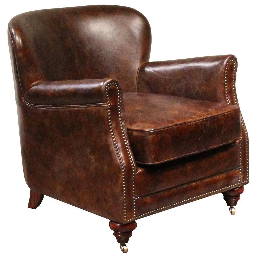 Vintage genuine leather 1 seater sofa professor in white background.