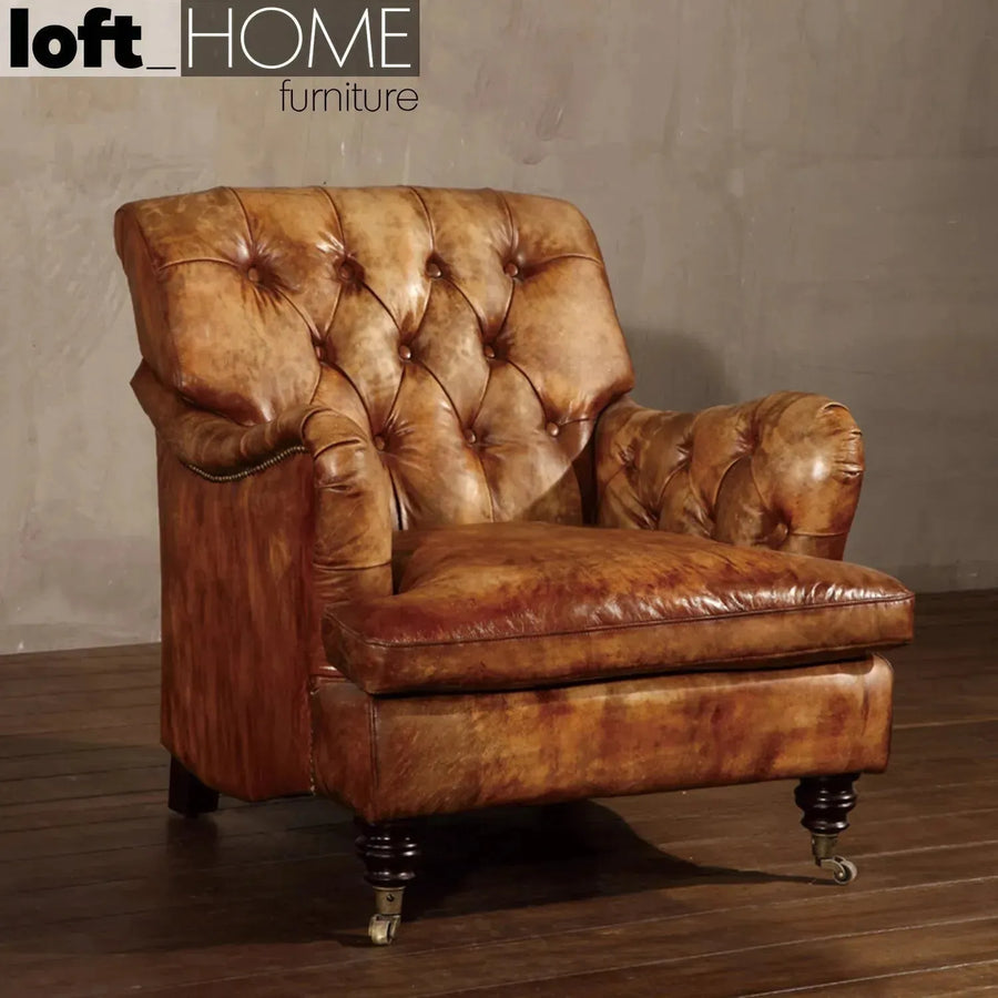Vintage genuine leather 1 seater sofa rino primary product view.