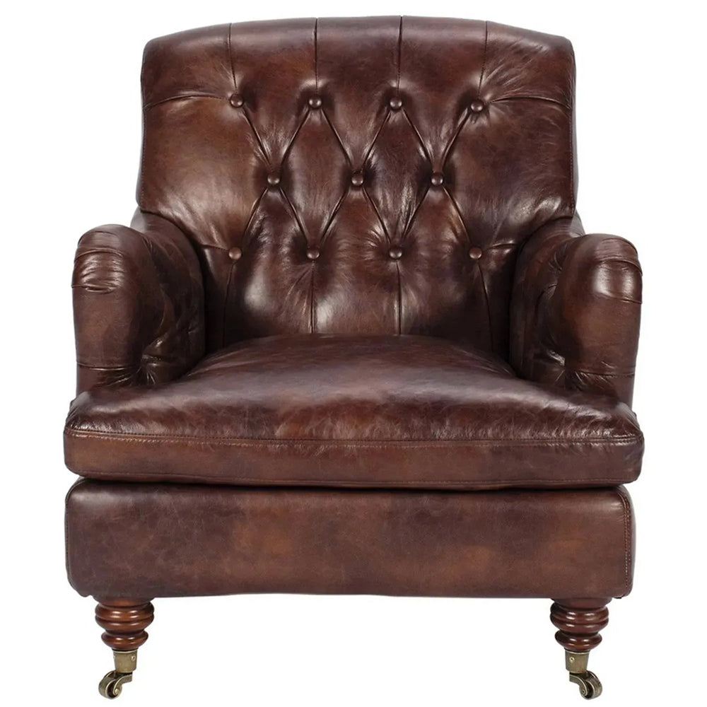 Vintage genuine leather 1 seater sofa rino in white background.