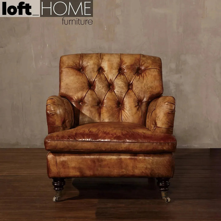 Vintage genuine leather 1 seater sofa rino in real life style.