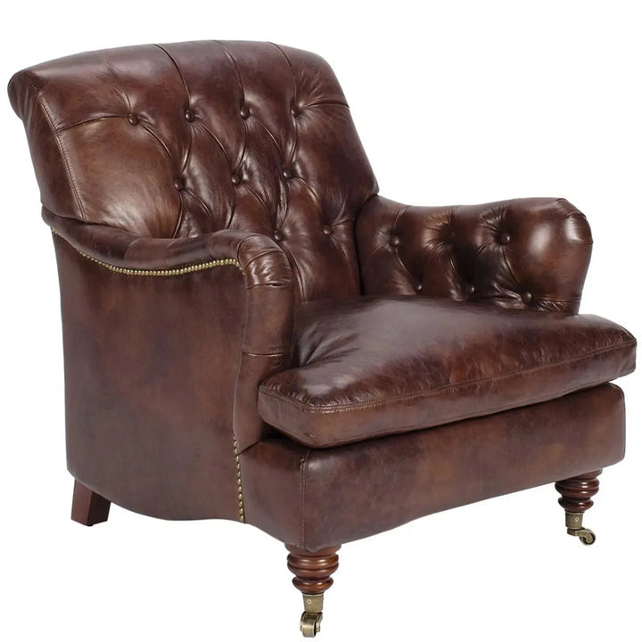 Vintage genuine leather 1 seater sofa rino in details.