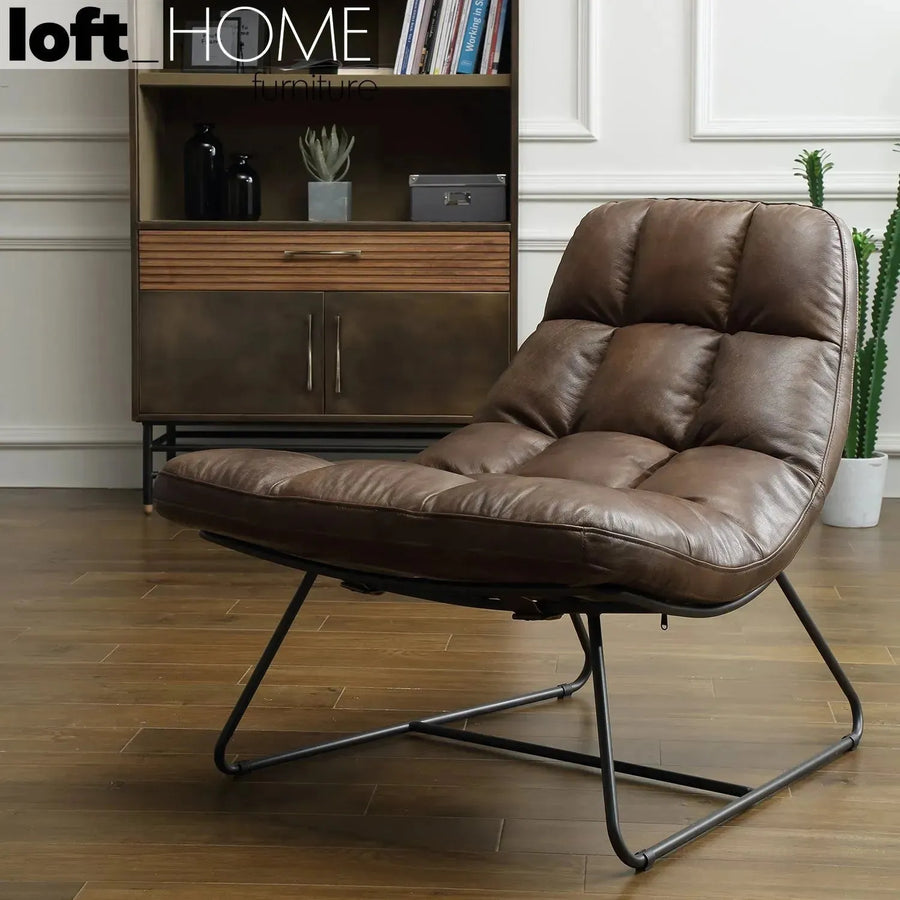 Vintage genuine leather 1 seater sofa sand primary product view.
