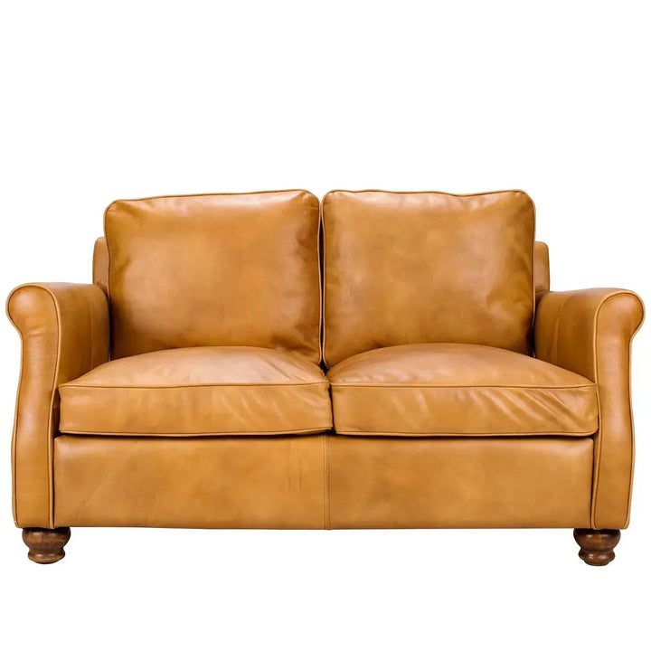 Vintage genuine leather 2 seater sofa barclay in white background.