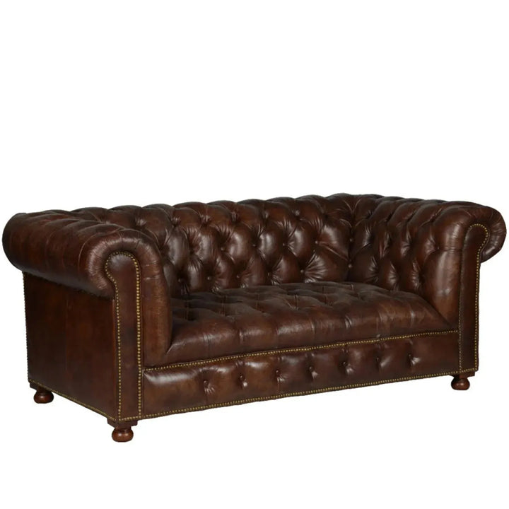 Vintage genuine leather 2 seater sofa chesterfield button layered structure.