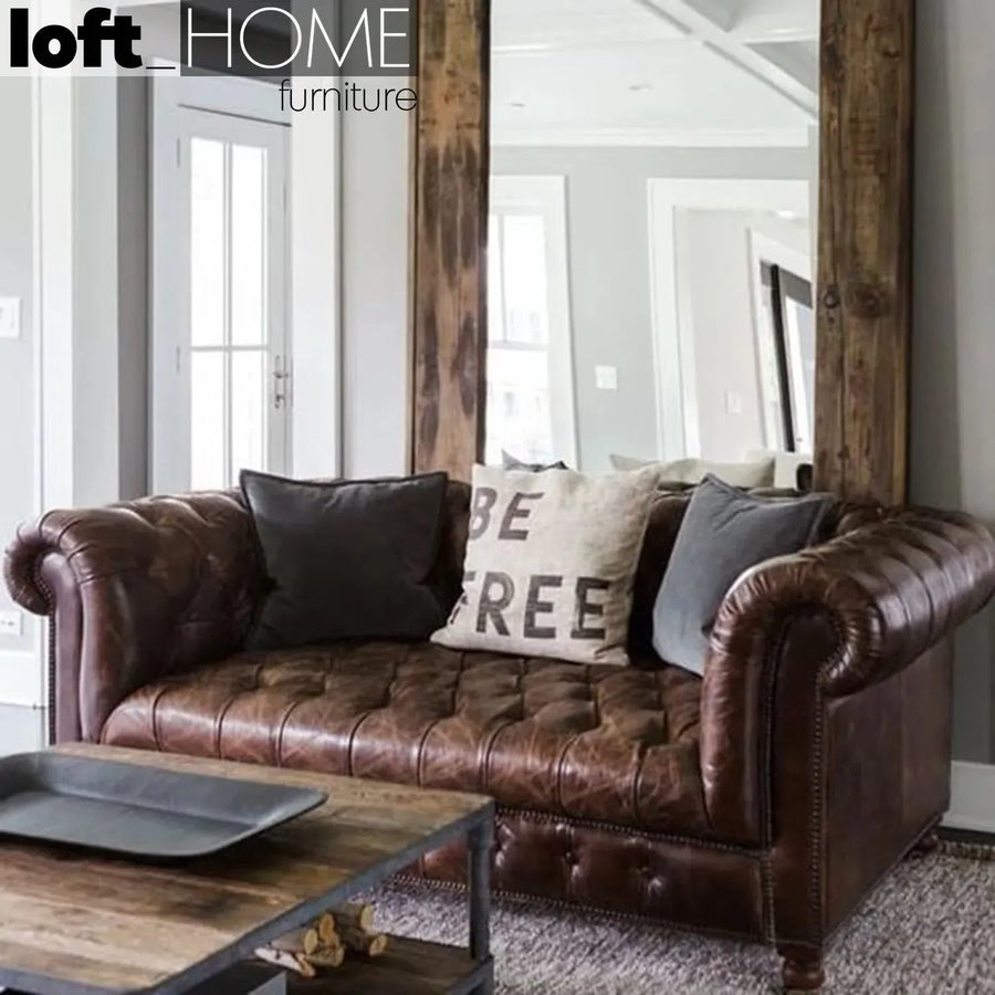 Vintage genuine leather 2 seater sofa chesterfield button primary product view.