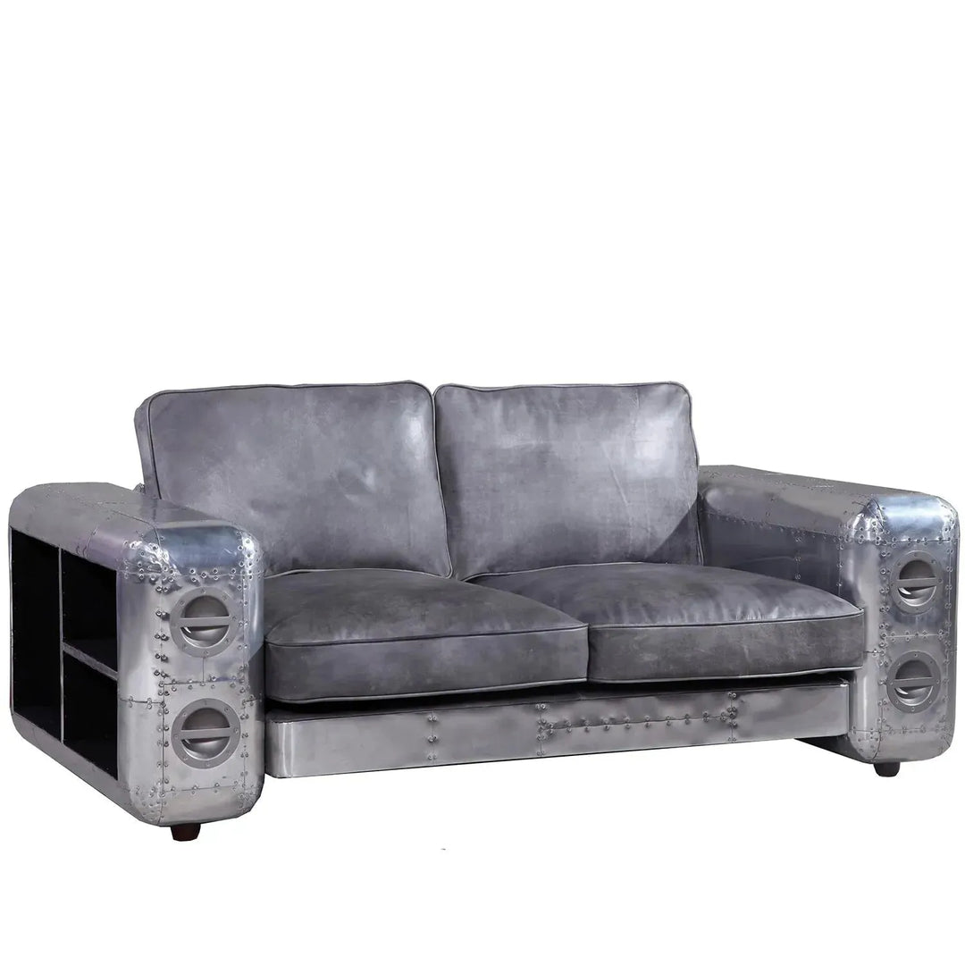 Industrial genuine leather 2 seater sofa silver aircraft situational feels.