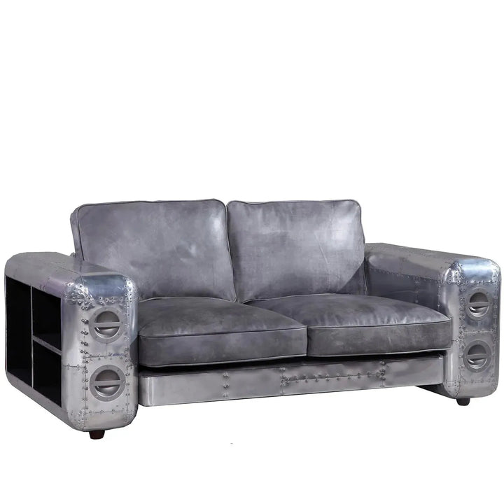 Industrial genuine leather 2 seater sofa silver aircraft situational feels.