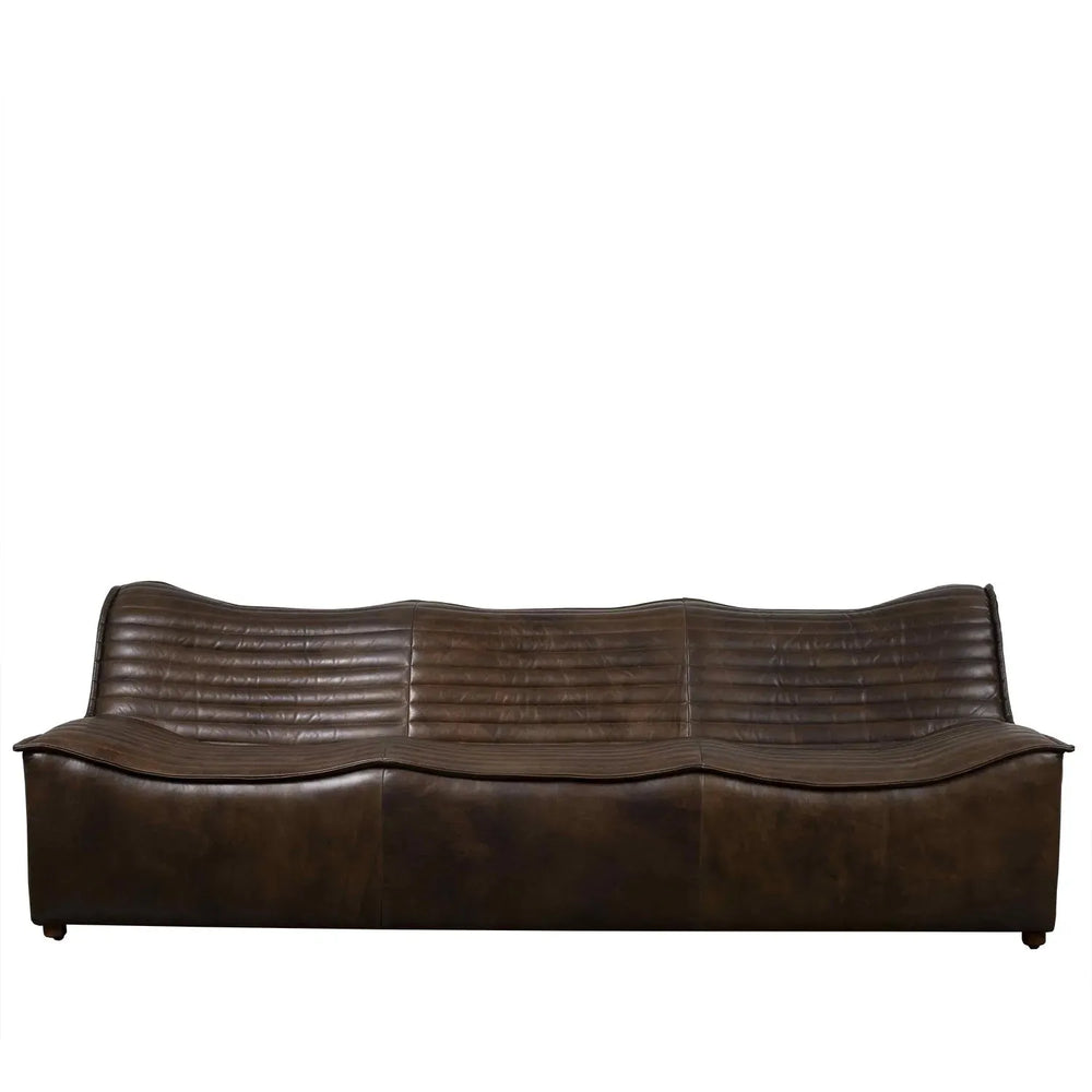 Vintage genuine leather 3 seater sofa airmaster in white background.
