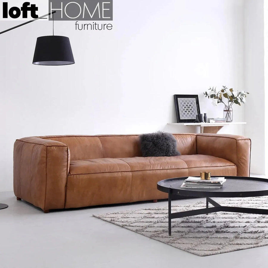 Vintage genuine leather 3 seater sofa antique master primary product view.
