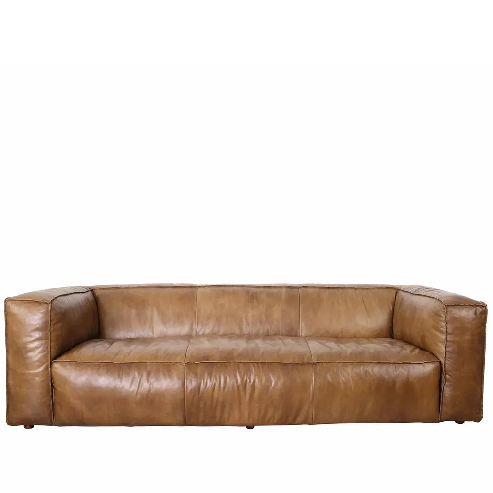 Vintage genuine leather 3 seater sofa antique master in white background.