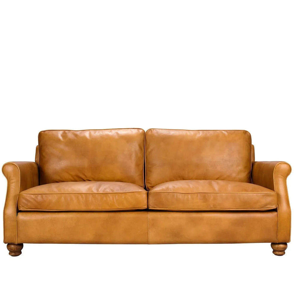Vintage genuine leather 3 seater sofa barclay in white background.