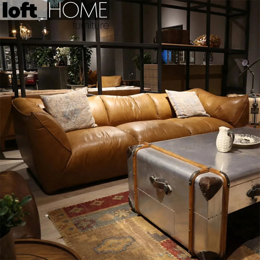 Vintage genuine leather 3 seater sofa beanbag primary product view.