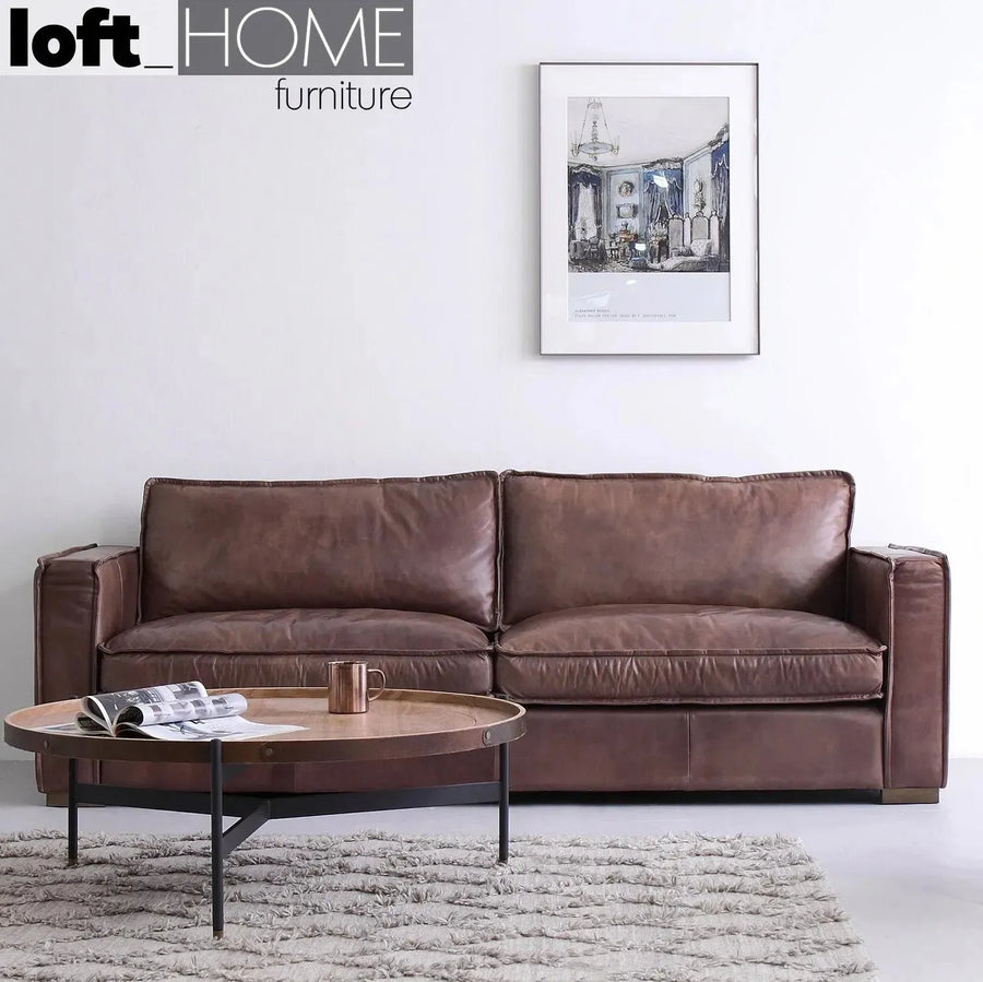 Vintage genuine leather 3 seater sofa brown whisky primary product view.