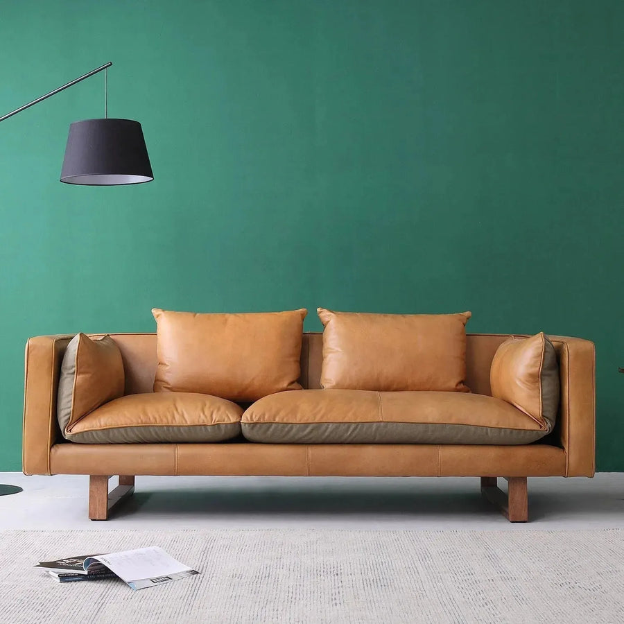 Vintage genuine leather 3 seater sofa canvas nut primary product view.