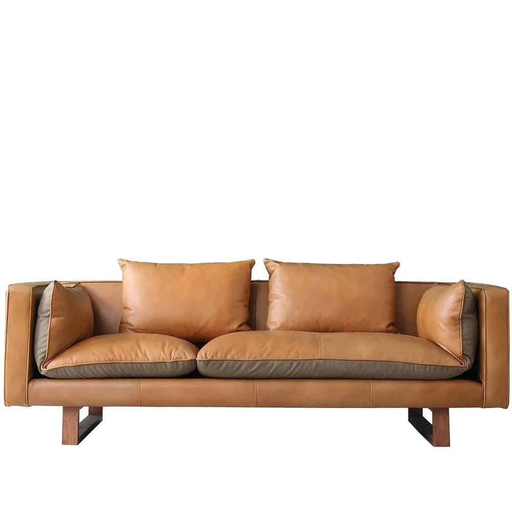 Vintage genuine leather 3 seater sofa canvas nut in white background.