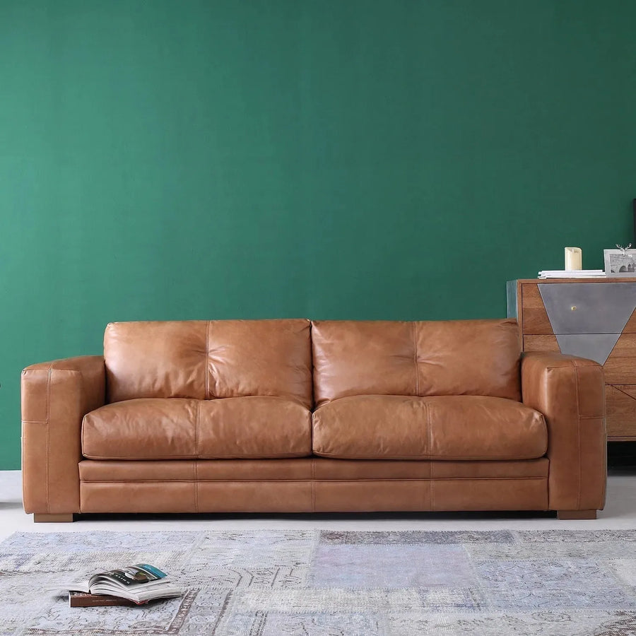 Vintage genuine leather 3 seater sofa canvas ter primary product view.