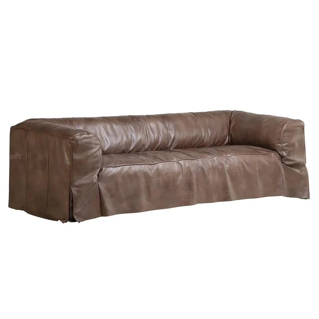 Vintage genuine leather 3 seater sofa eames in panoramic view.