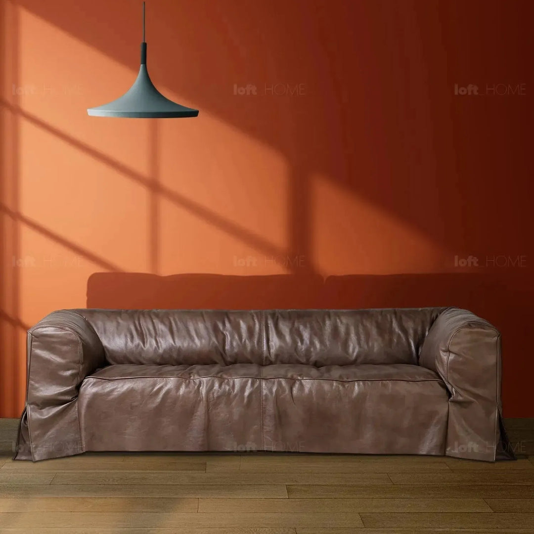 Vintage genuine leather 3 seater sofa eames in real life style.
