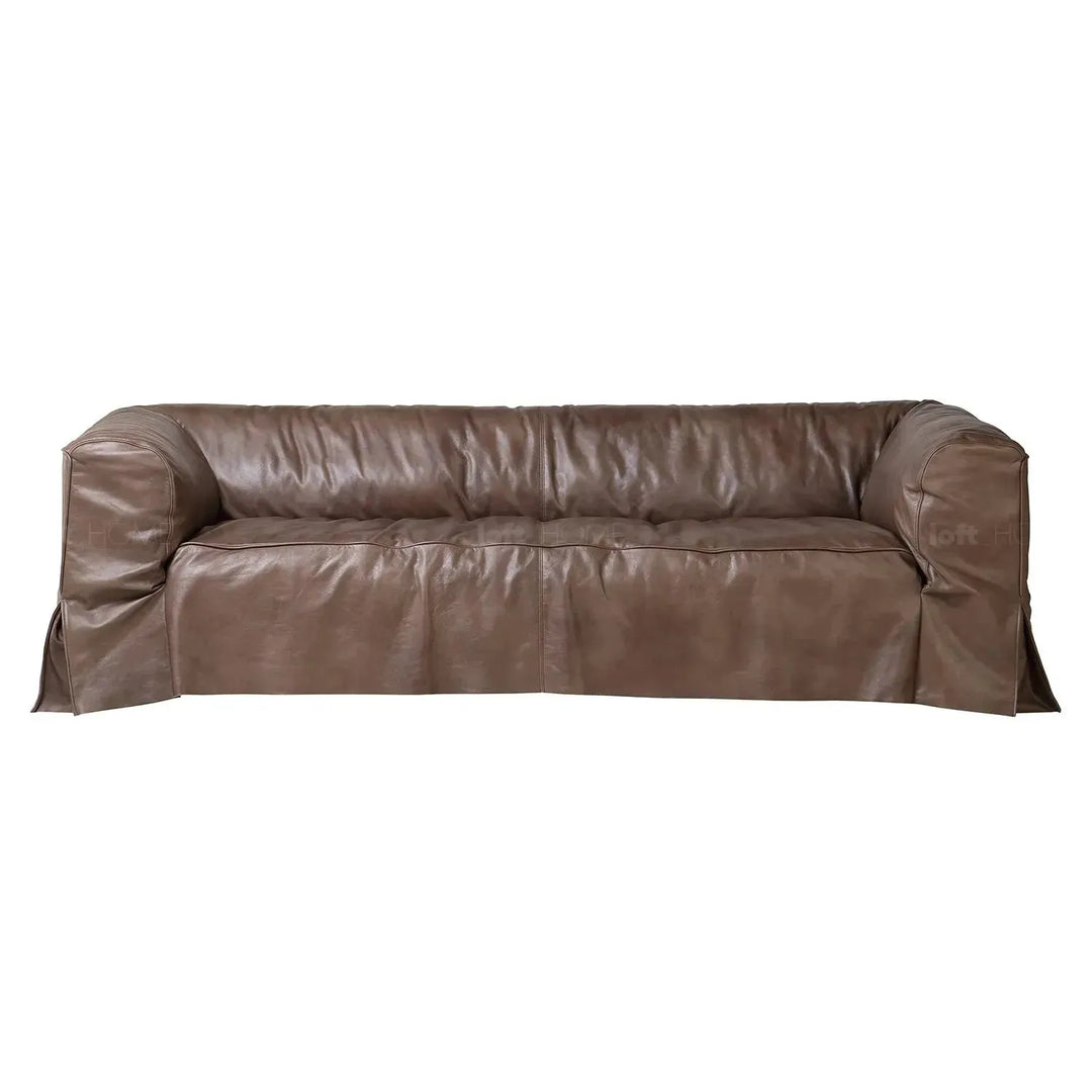 Vintage genuine leather 3 seater sofa eames in close up details.