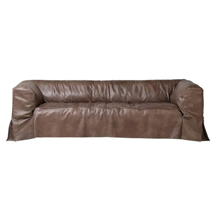 Vintage genuine leather 3 seater sofa eames in close up details.