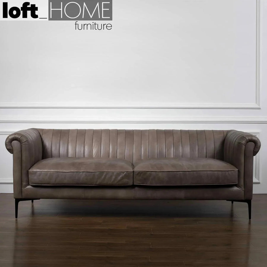 Vintage genuine leather 3 seater sofa elis primary product view.