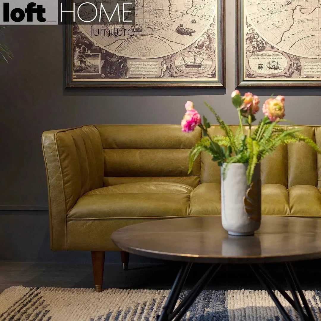 Vintage genuine leather 3 seater sofa lush in real life style.