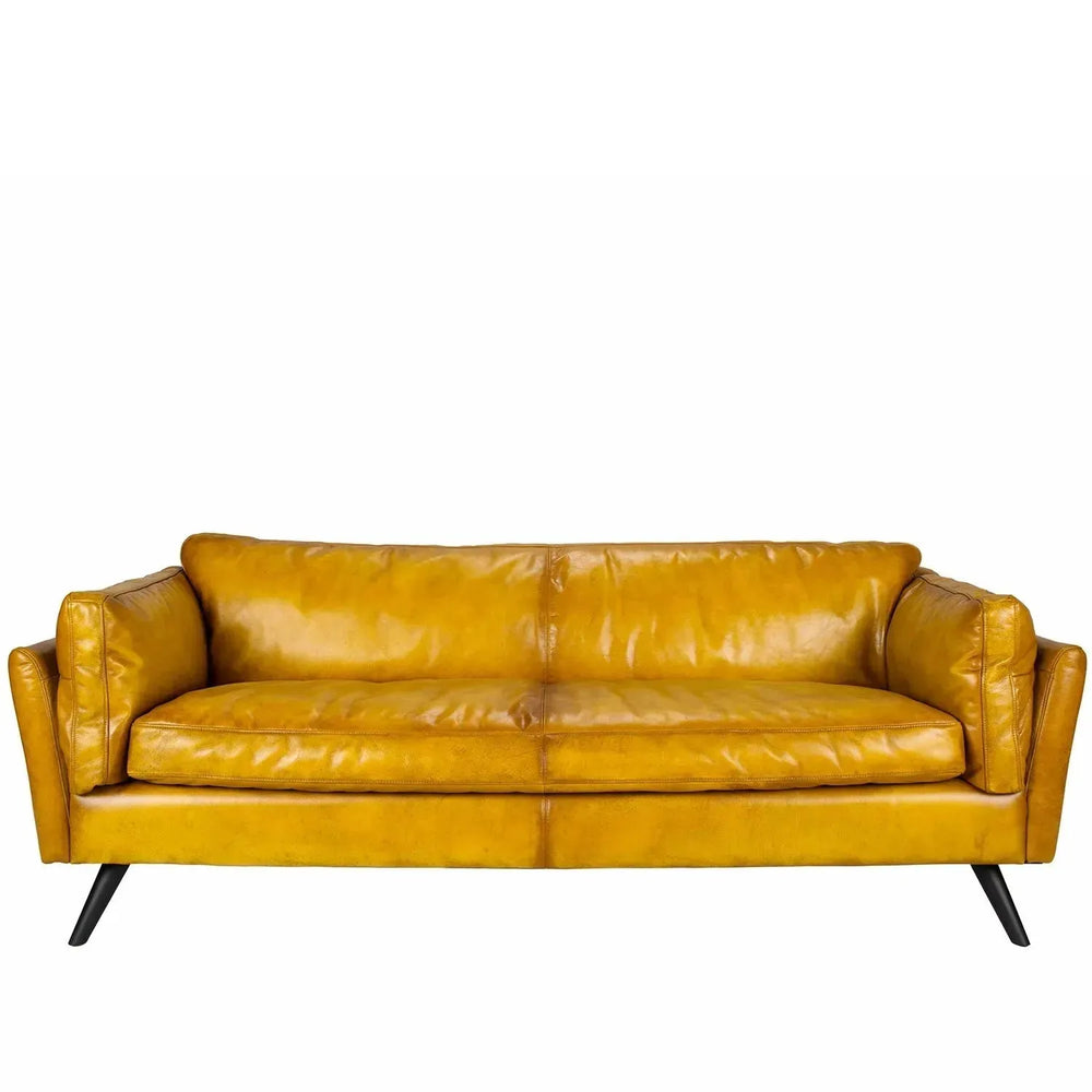 Vintage genuine leather 3 seater sofa magina in white background.