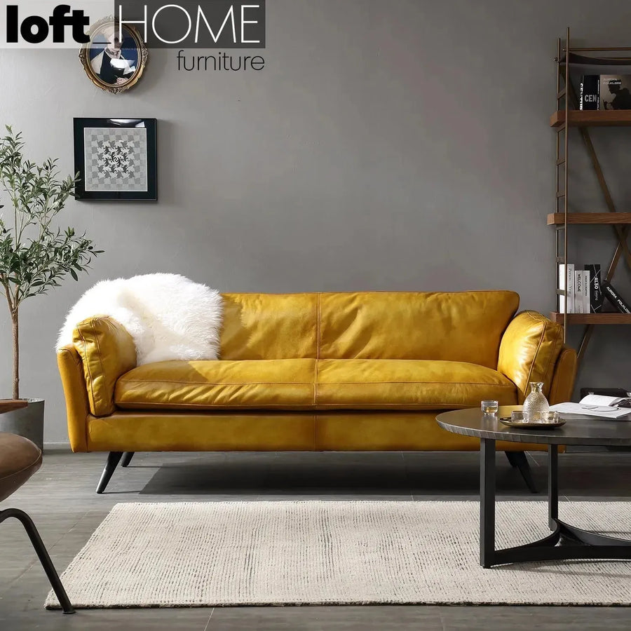 Vintage genuine leather 3 seater sofa magina primary product view.