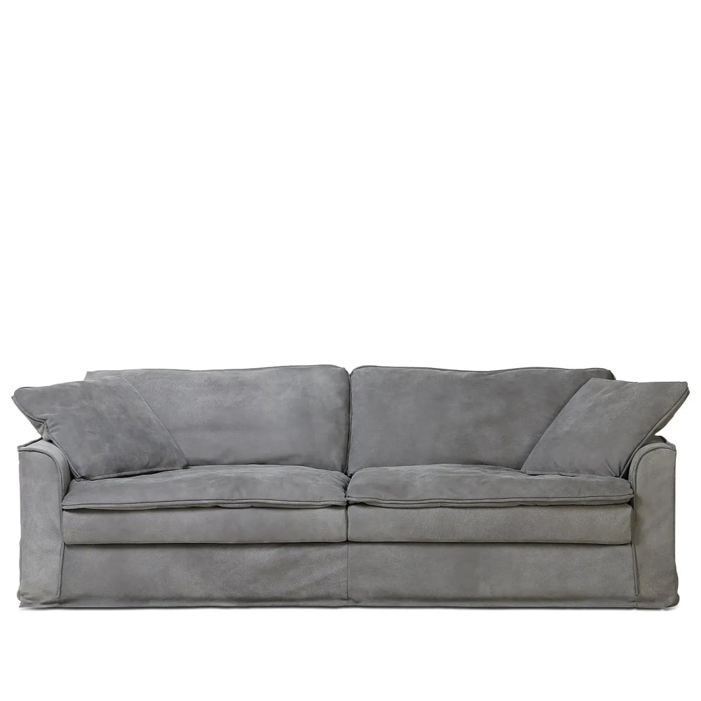 Vintage genuine leather 3 seater sofa marcell in white background.