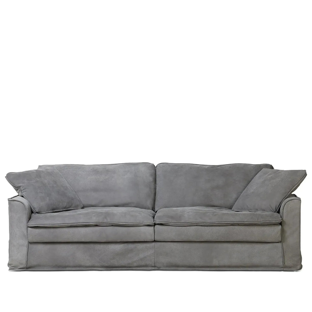 Vintage genuine leather 3 seater sofa marcell in white background.