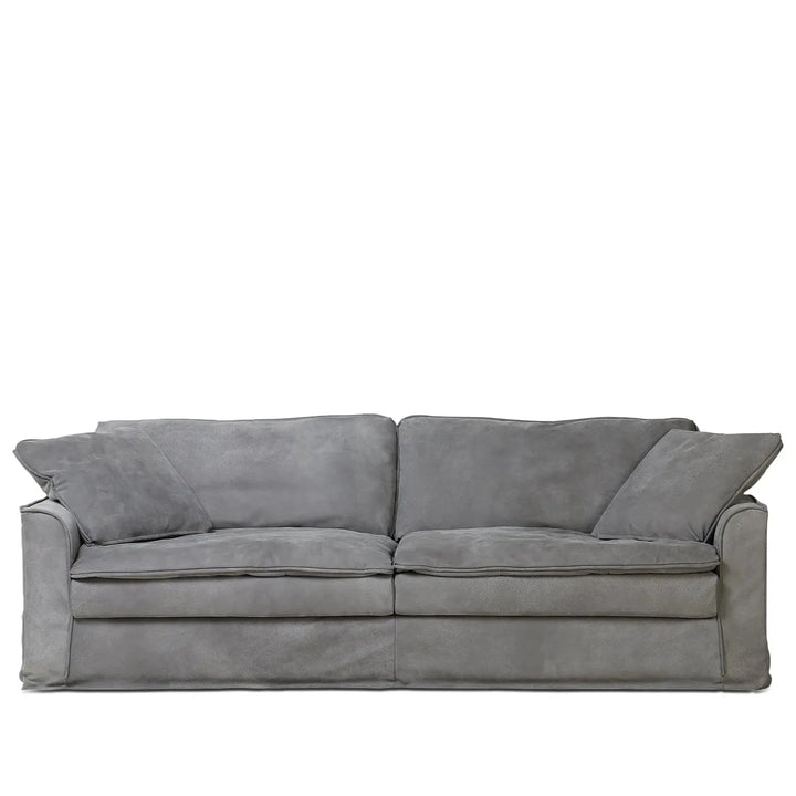 Vintage genuine leather 3 seater sofa marcell in white background.