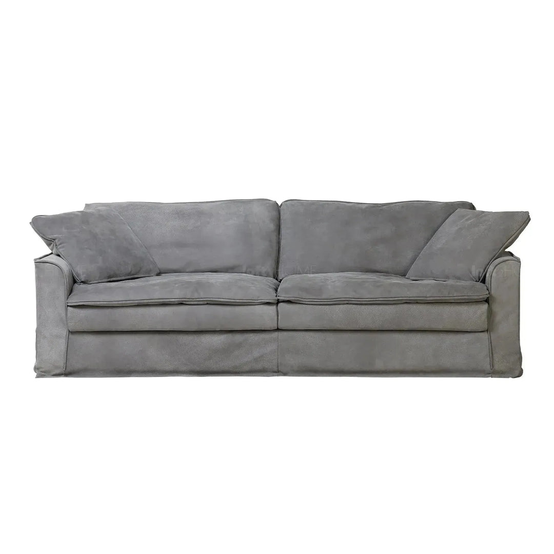 Vintage genuine leather 3 seater sofa marcell in close up details.
