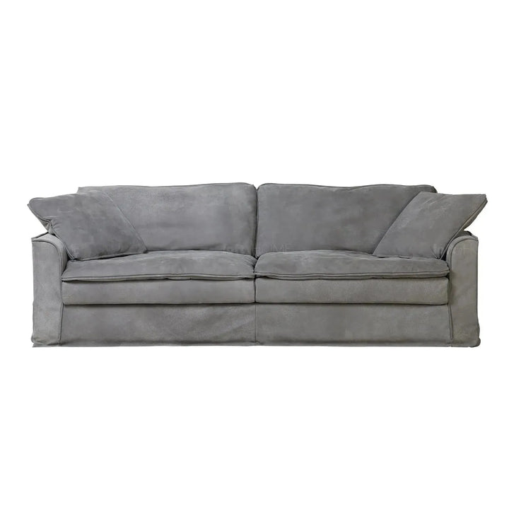 Vintage genuine leather 3 seater sofa marcell in close up details.