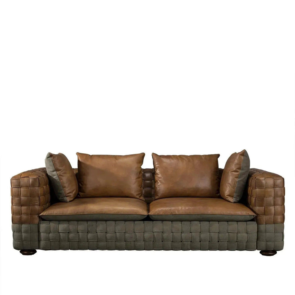 Vintage genuine leather 3 seater sofa martin in white background.
