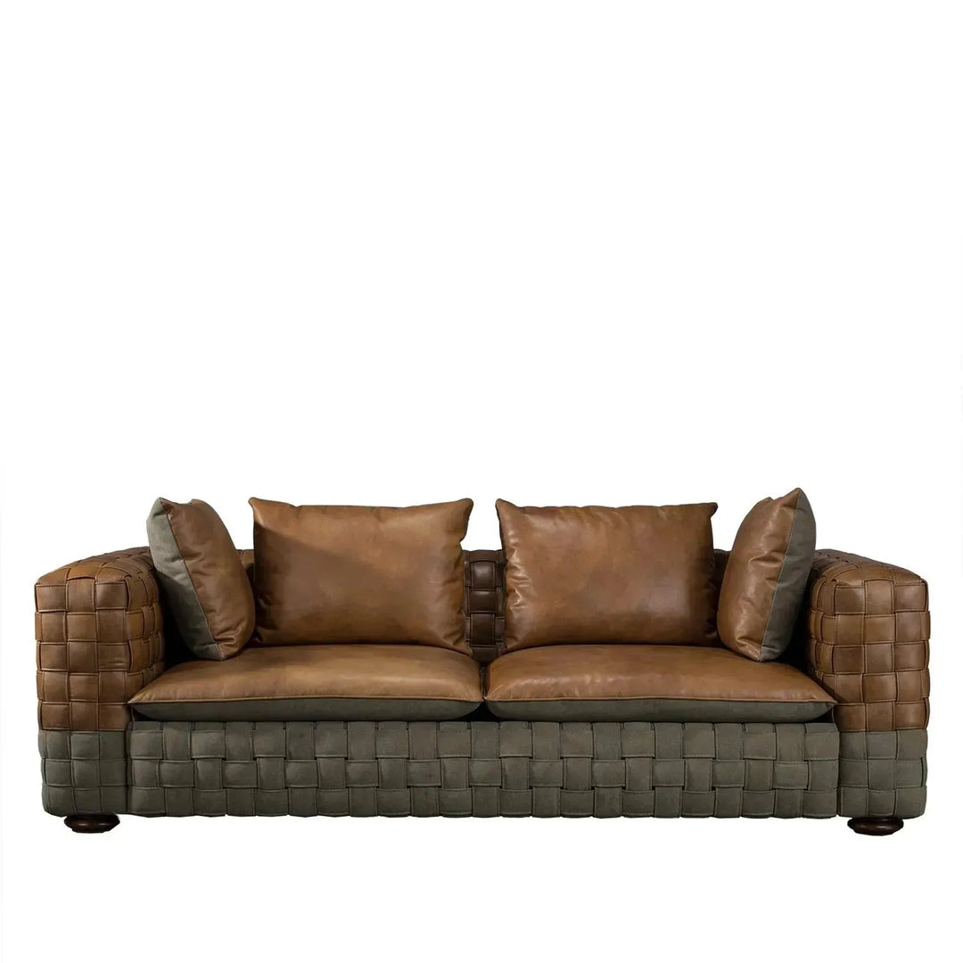 Vintage genuine leather 3 seater sofa martin in white background.