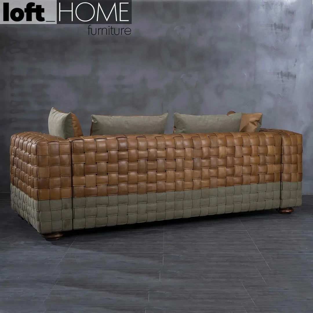 Vintage genuine leather 3 seater sofa martin in details.