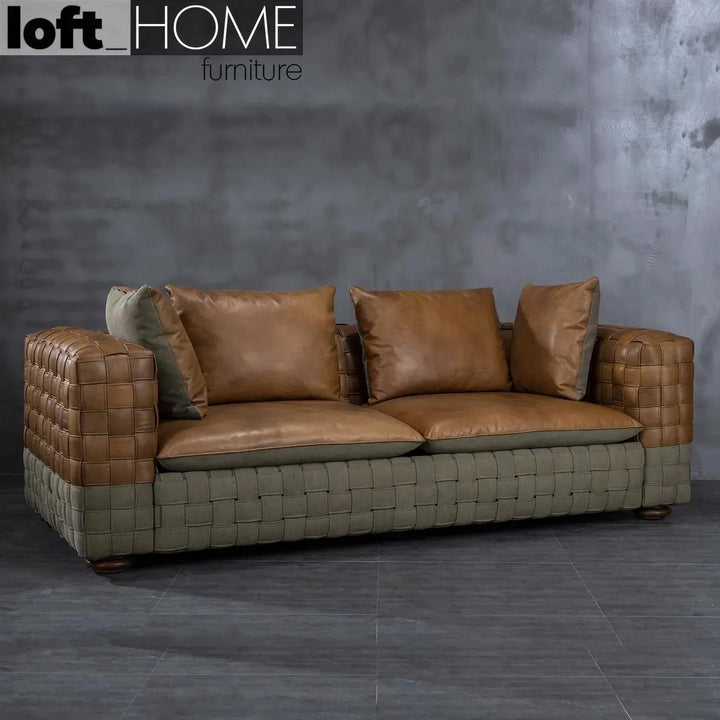 Vintage genuine leather 3 seater sofa martin with context.