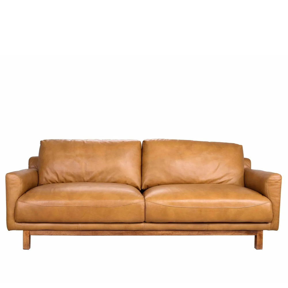 Vintage genuine leather 3 seater sofa rw and nut ter in white background.