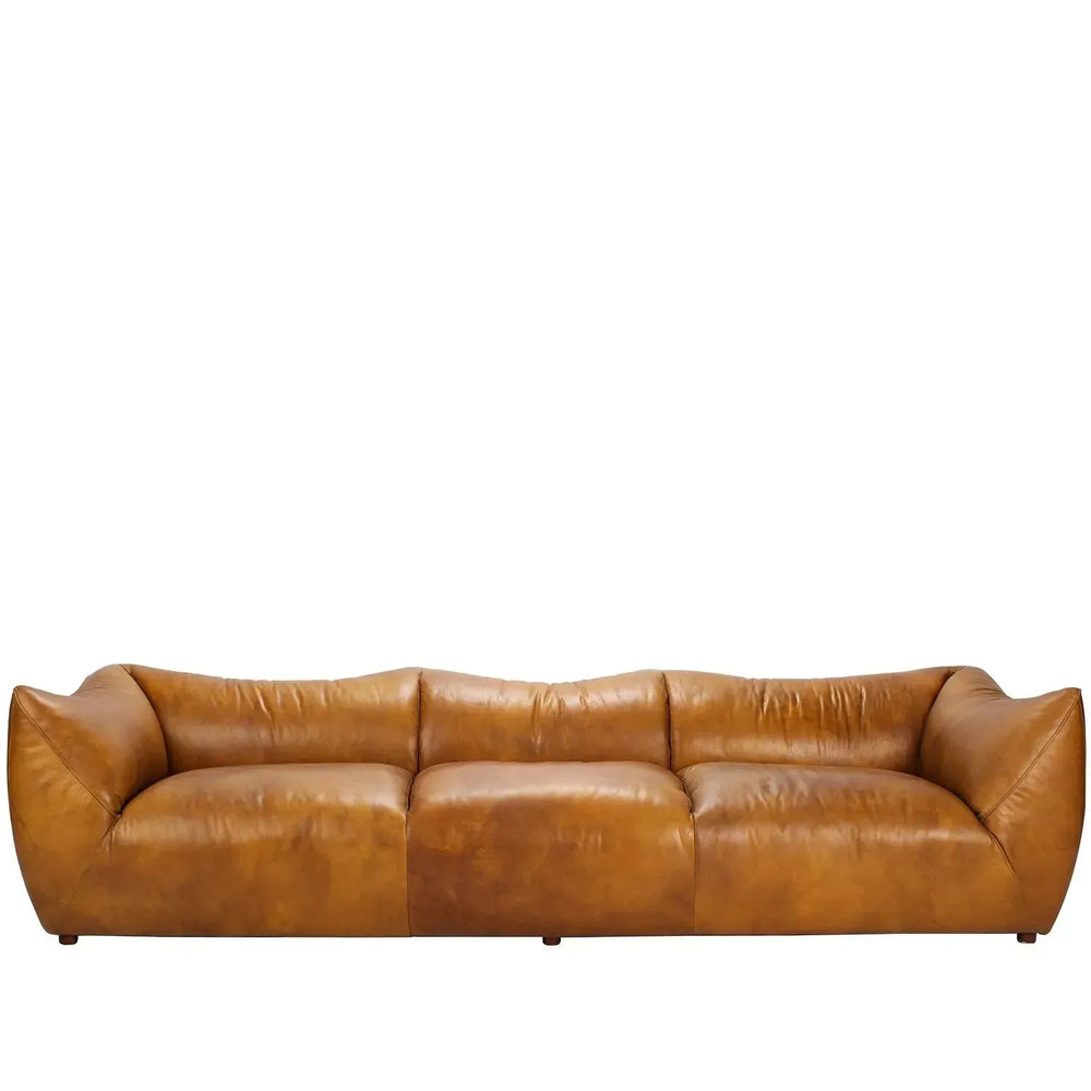Vintage genuine leather 4 seater sofa beanbag in white background.