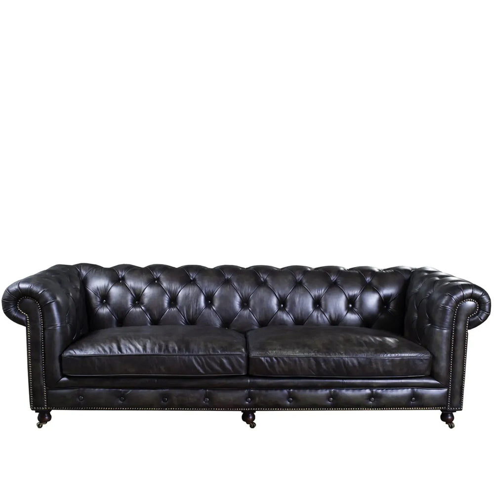 Vintage genuine leather 4 seater sofa chesterfield classic in white background.
