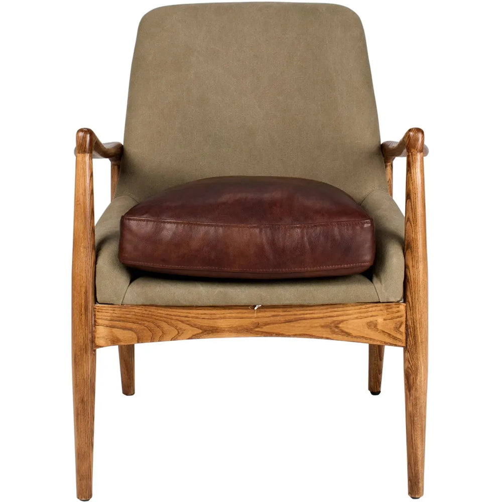 Vintage genuine leather and canvas 1 seater sofa barton in white background.