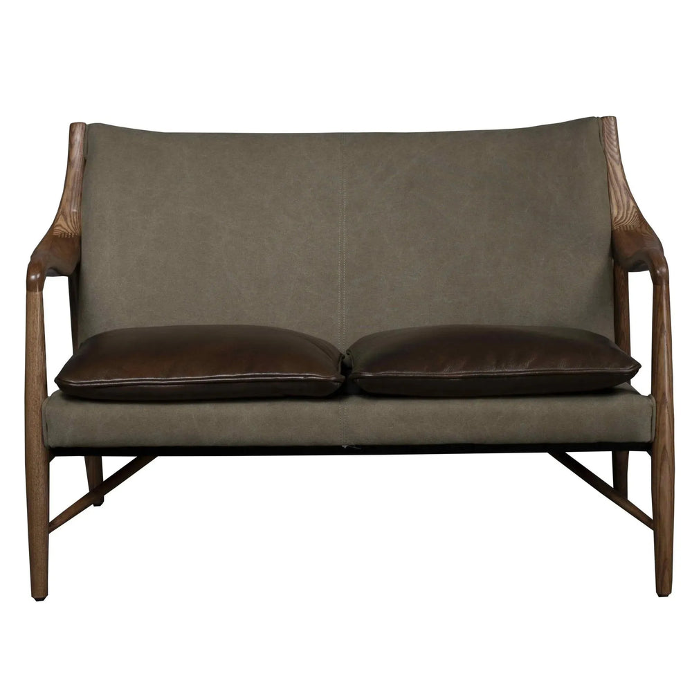 Vintage genuine leather and canvas 2 seater sofa double cowboy in white background.