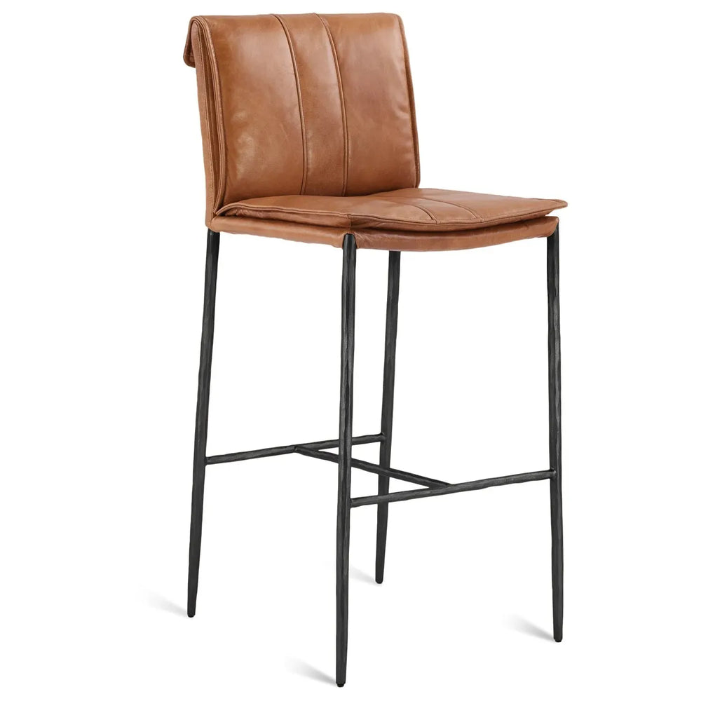 Industrial genuine leather bar chair lux in white background.